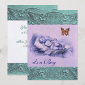 Invitation Baby shower BLEU ROSE ROSE ET LAIT ENFANT (Devant / Derrière)