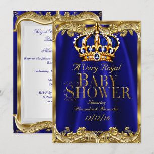 Invitation Baby Shower Bleu Royal Navy Or Couronne