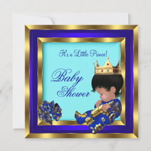 Invitation Baby Shower Bleu Royal Or Garçon couronne prince 2