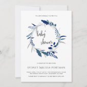 Invitation Baby shower Bleu Rustique Wreath Botanique (Devant)