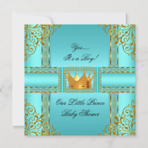 Invitation Baby Shower Bleu Sarcelle Or Garçon Prince Couronn