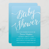 Invitation Baby shower bleu | Script manuscrit (Devant / Derrière)