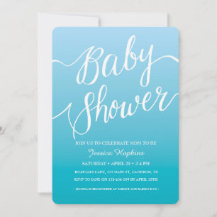 Invitation Baby shower bleu Script manuscrit