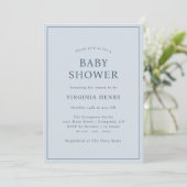 Invitation Baby shower bleu simple (Debout devant)