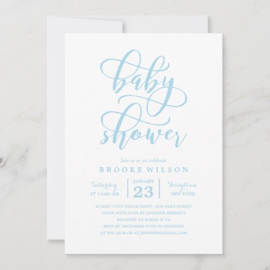 Invitation Baby shower bleu simple (Devant)