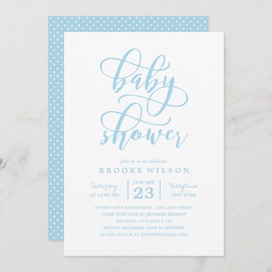 Invitation Baby shower bleu simple (Devant / Derrière)