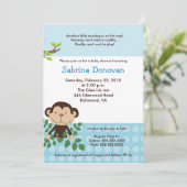 Invitation BABY SHOWER bleu singe MONKAROONI (Debout devant)
