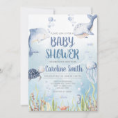 Invitation Baby Shower Bleu Sous l'Océan (Devant)