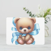 Invitation Baby shower Bleu Teddy Bear (Debout devant)