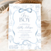 Invitation Baby shower Bleu Toile De Jouy