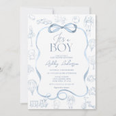 Invitation Baby shower Bleu Toile De Jouy (Devant)