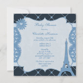 Invitation Baby shower bleu Tour Eiffel chic (Dos)