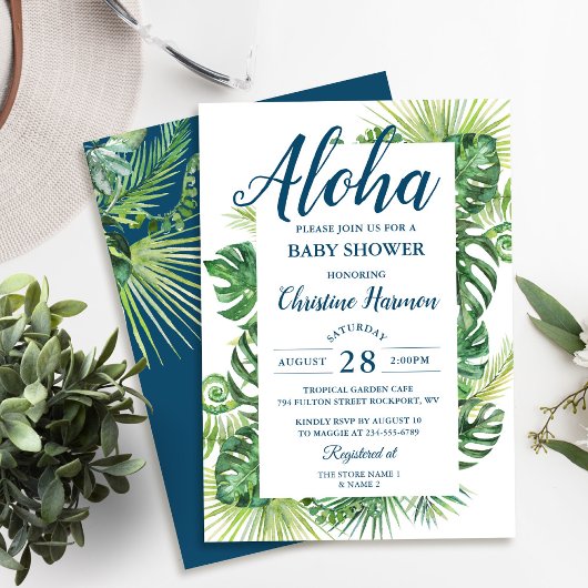 Invitation Baby shower bleu tropical Aloha