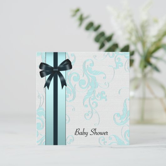 Invitation Baby shower bleu Turquoise élégant (Debout devant)