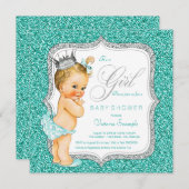 Invitation Baby shower bleu turquoise et argent (Devant / Derrière)