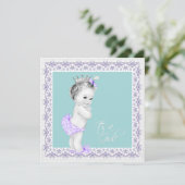 Invitation Baby shower bleu Turquoise et lavande (Debout devant)