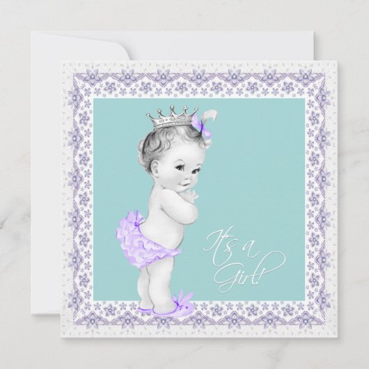 Invitation Baby shower bleu Turquoise et lavande (Devant)