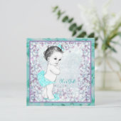 Invitation Baby shower bleu Turquoise et lavande (Debout devant)