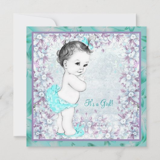 Invitation Baby shower bleu Turquoise et lavande (Devant)