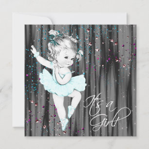 Invitation Baby shower bleu Turquoise Vintage