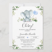 Invitation Baby shower bleu verdure Eléphant Oh Garçon (Devant)