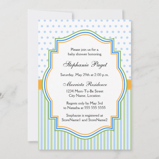 Invitation Baby shower bleu vert orange Giraffe (Dos)