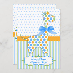 Invitation Baby shower bleu vert orange Giraffe