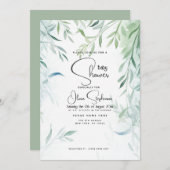 Invitation Baby shower - Bleu vert saule feuillage (Devant / Derrière)