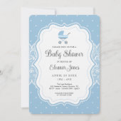 Invitation Baby shower bleu Vintage (Devant)