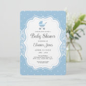 Invitation Baby shower bleu Vintage (Debout devant)