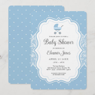 Invitation Baby shower bleu Vintage