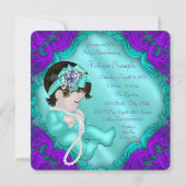 Invitation Baby shower bleu violet et Turquoise pour fille (Dos)