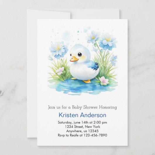 Invitation Baby shower Blissé Bleu Aquarelle (Devant)