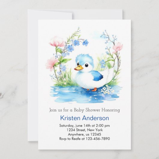 Invitation Baby shower Blissé Bleu Aquarelle (Devant)