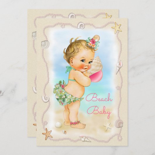 Invitation Baby shower blond de Shell de conque de bébé de (Devant / Derrière)