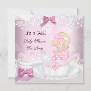 Invitation Baby Shower Blonde Fille Rose Bébé Tasse à Thé Cup