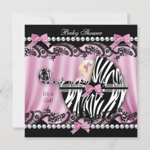 Invitation Baby shower Blonde Haired Girl rose Zebra 2