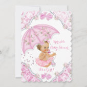 Invitation Baby shower Blonde Parapluie rose Fleurs Fille (Devant)