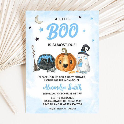 Invitation Baby shower Blue A Little Boo