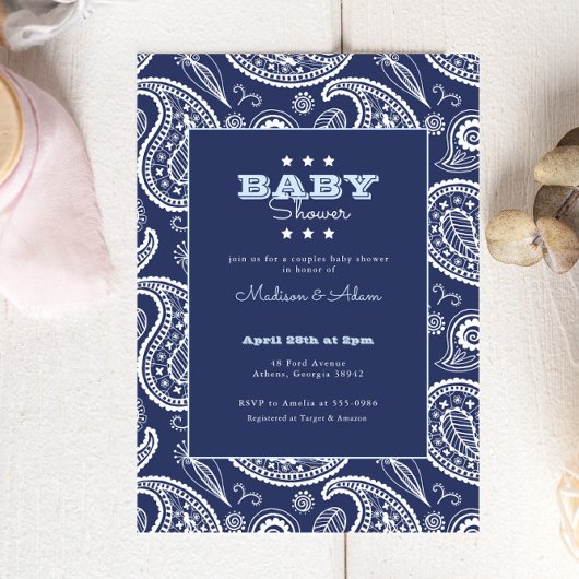 Invitation Baby shower Blue American Bandana