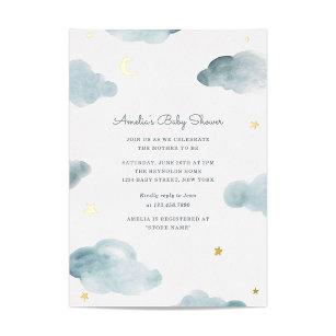 Invitation Baby shower Blue and Gold Foil Sweet Dr