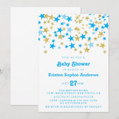 Invitation Baby shower Blue and Gold Stars (Devant / Derrière)
