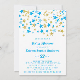 Invitation Baby shower Blue and Gold Stars