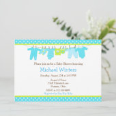 Invitation Baby shower Blue and Green Baby Line (Debout devant)