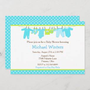 Invitation Baby shower Blue and Green Baby Line