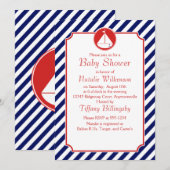 Invitation Baby shower Blue and Red Sailboat (Devant / Derrière)