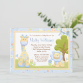 Invitation Baby shower Blue Animals (Debout devant)