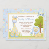 Invitation Baby shower Blue Animals (Devant / Derrière)