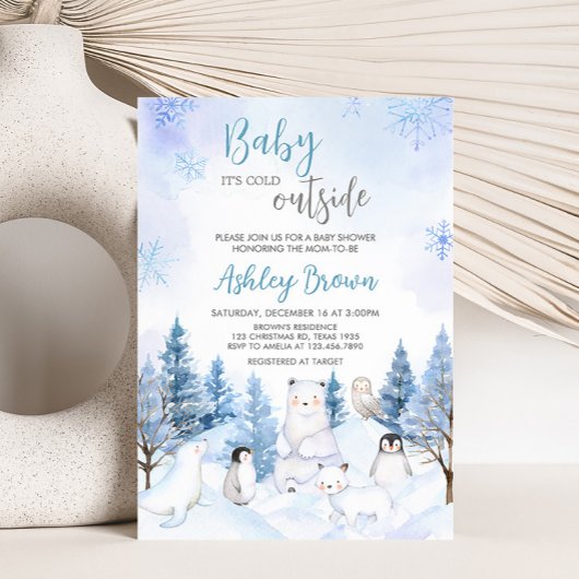 Invitation Baby shower Blue Arctic Animaux
