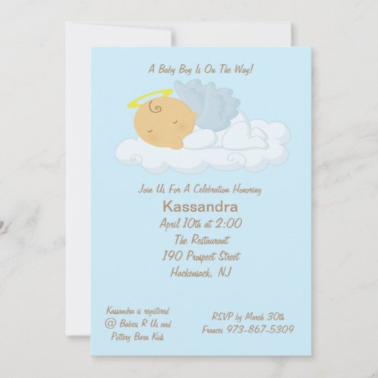 Invitation Baby shower Blue Baby Angel (Devant)